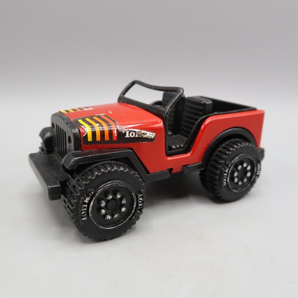 Vintage Red and Black Tonka Jeep Truck No Roll Bar 4.5"‎ Pressed Steel 1979